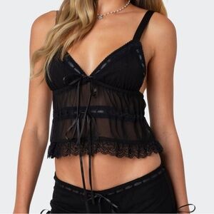 EDIKTED MARIELLE SHEER RIBBION TANK TOP NWT